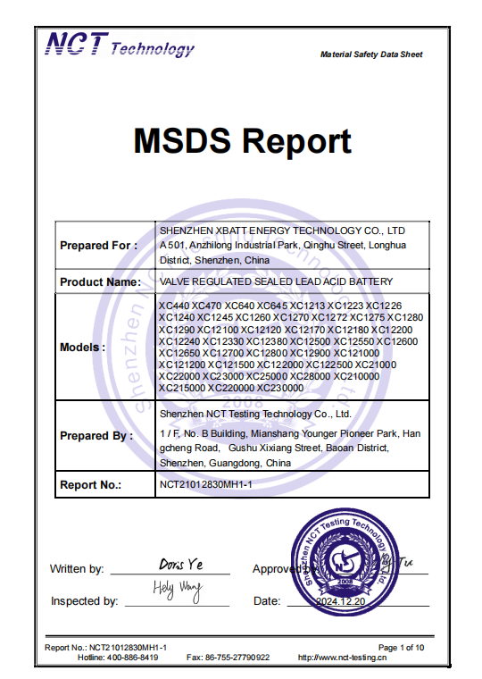 MSDS certificate